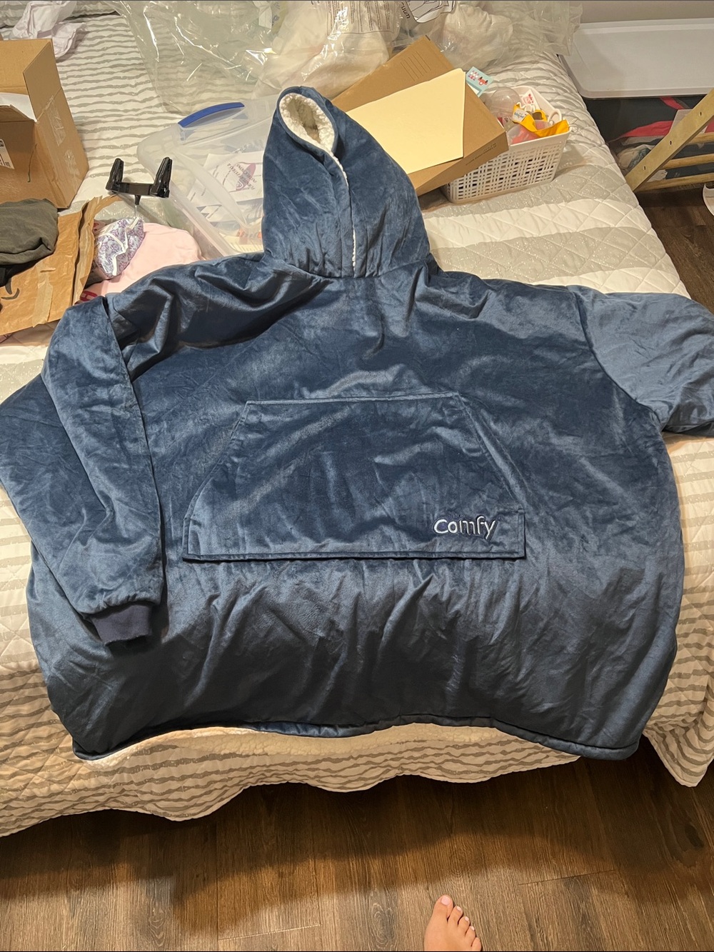 Comfy Navy Plush Oversized Wearable Hoodie